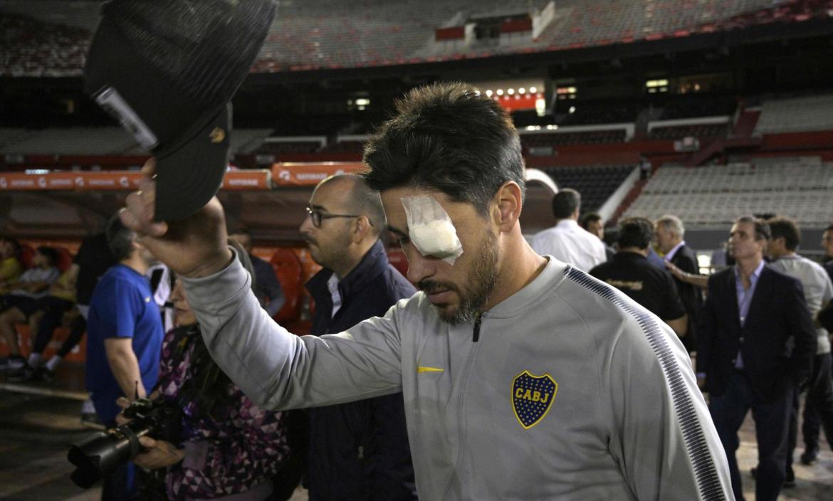 Boca Juniors' Pablo Perez is seen on the field of the Monumental stad
