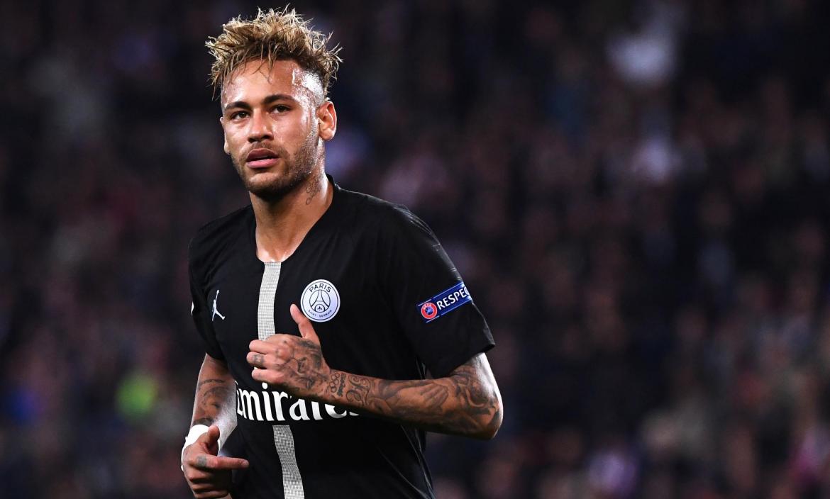 Paris Saint-Germain's Brazilian forward Neymar runs during the UEFA C