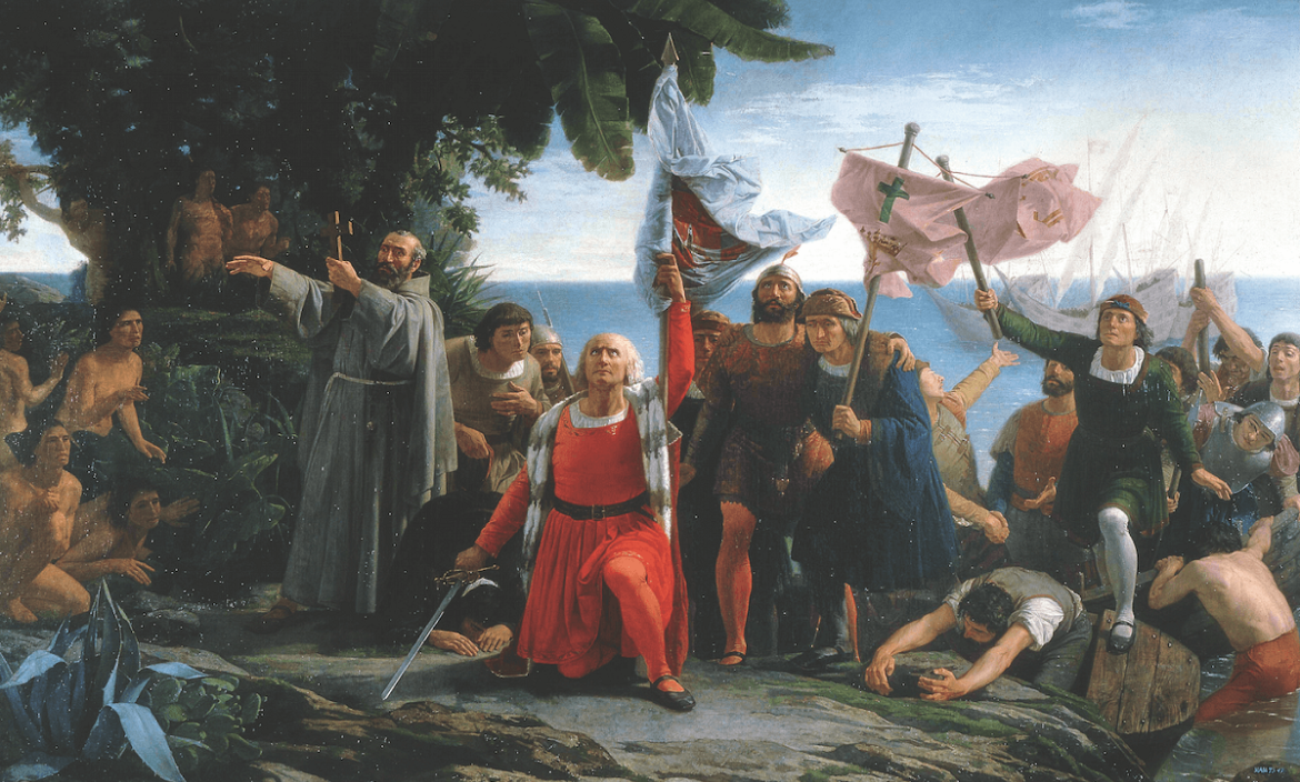 Ilustración de la llegada de Cristóbal Colón a América.