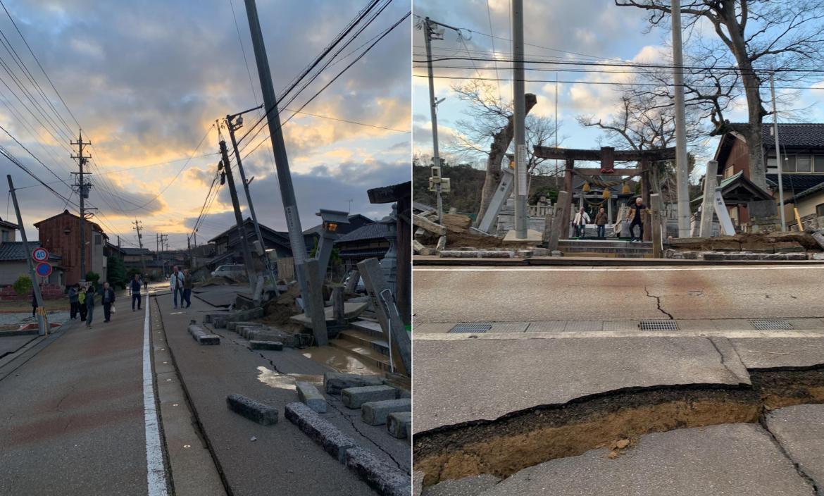 Imágenes de residentes japoneses que evidencian el colapso de estructuras tras el terremoto.