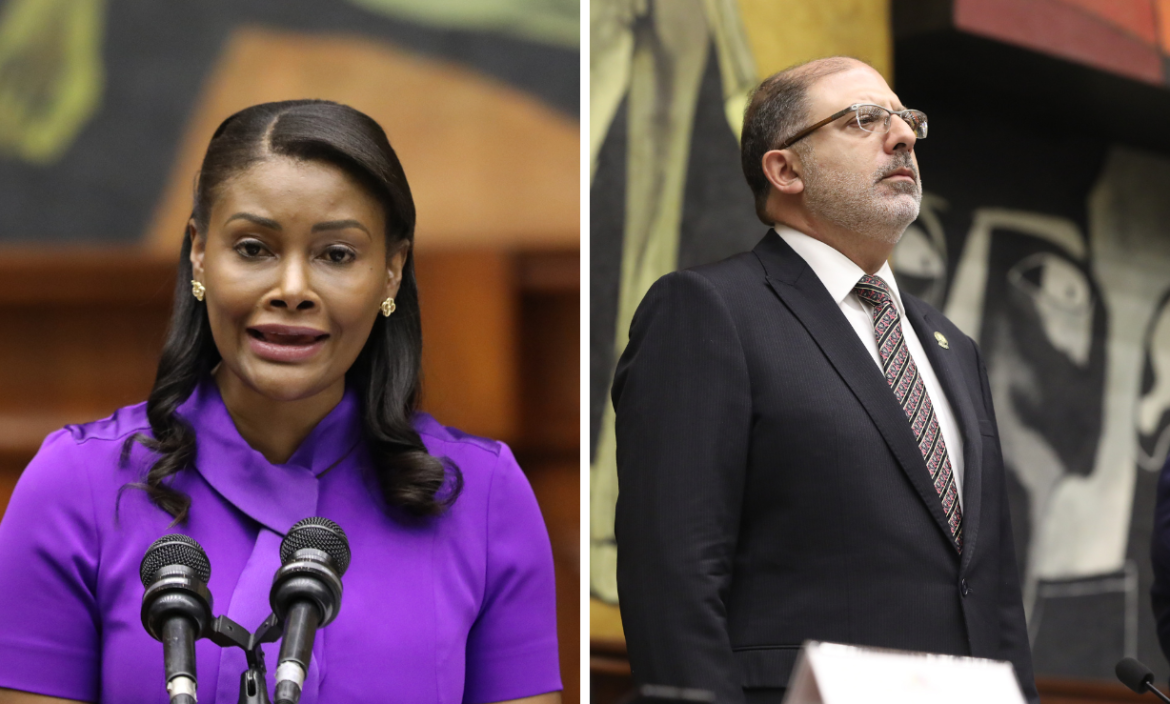 La fiscal Diana Salazar y el presidente de la Asamblea, Henry Kronfle.