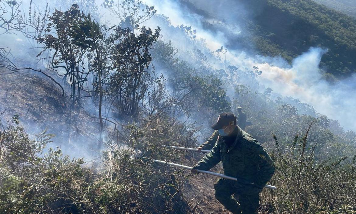 Militares intervieron para intentar apagar las llamas.