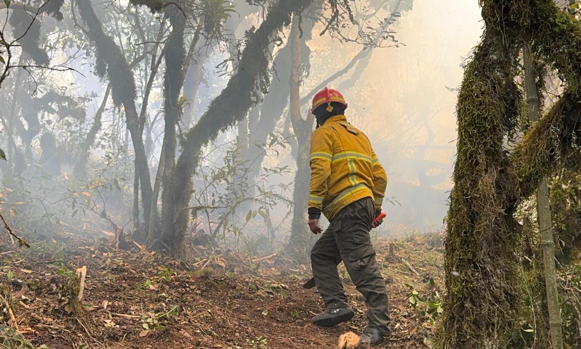 Bomberos combaten el incendio de Sigchos.