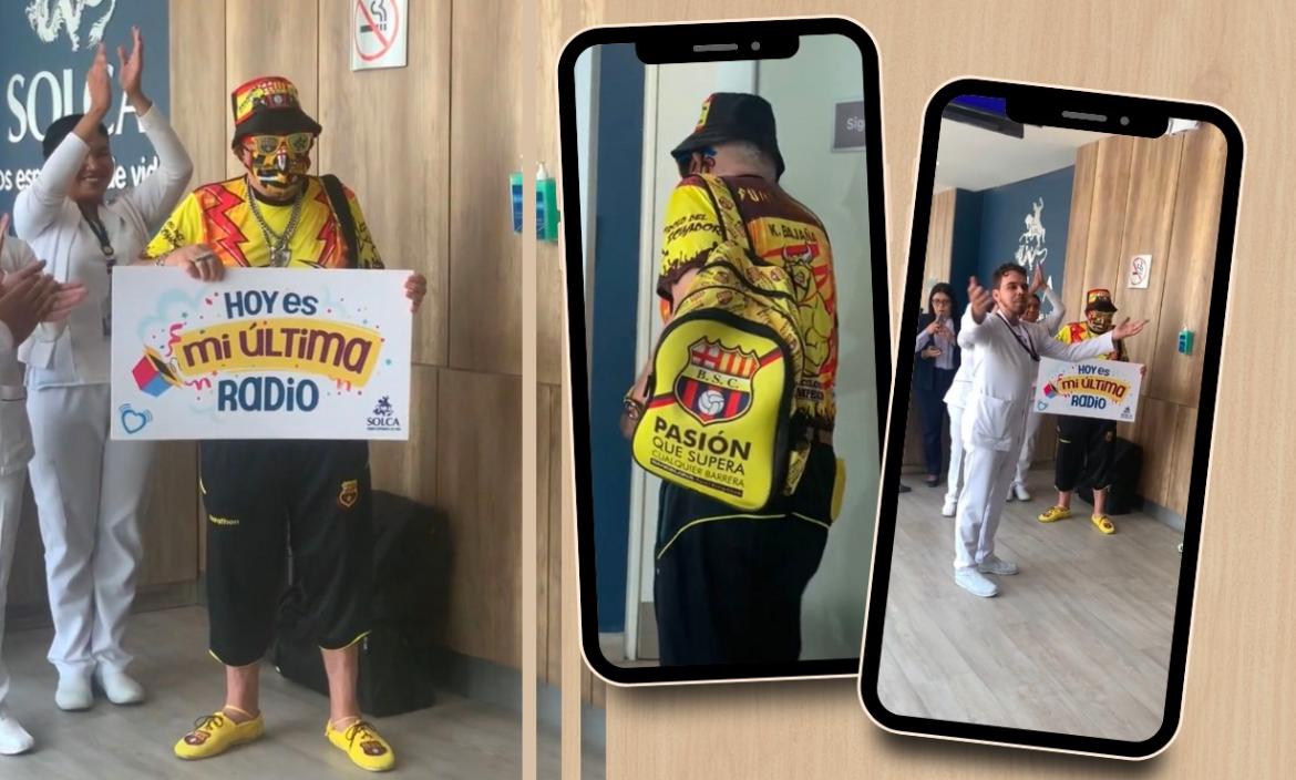 Hincha de Barcelona en su último día de radioterapia en Solca.