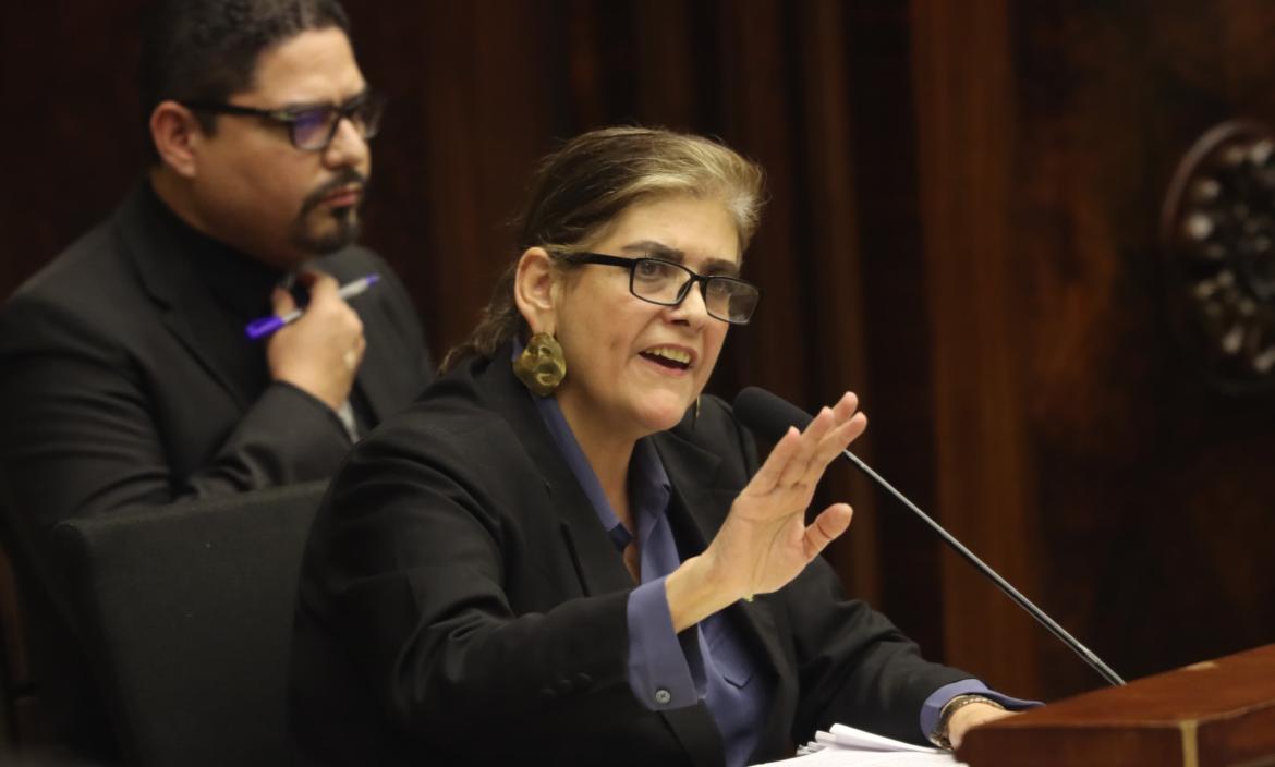 La ministra Mónica Palencia durante su intervención en el juicio político.