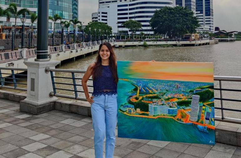 Gaby Balda muestra en Instagram su pintura que homenajea a Guayaquil.