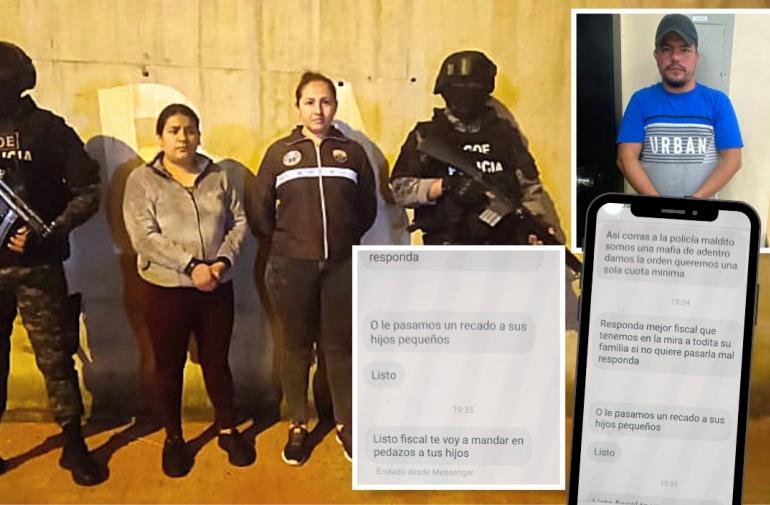 Estos eran los mensajes que enviaban a las víctimas para amedrentarlas. Marlene Quichimbo, de 34 años, fue detenida en Quito. Ella, al parecer, recibía el dinero. avier Montes, de 29 años, fue capturado   en un bus cuando pretendía viajar a la capital.