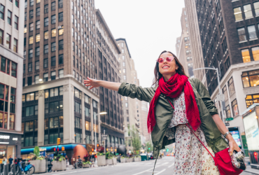 Turista disfrutando en Nueva York, Estados Unidos.