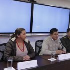  En la rueda de prensa participaron Liliana Guzmán, ministra de Justicia Subrogante, Wilson Toainga, fiscal del caso, Nelson Villegas, comandante de Policía y Víctor Arauz, director Nacional de la DINASED. 
