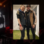 Lució un look 'roquero' con unos pantalones, chaqueta, top y botas negras.