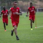 Damián Díaz en el entrenamiento de Barcelona.