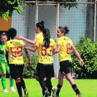  Una de las celebraciones de los siete goles de las chicas del Barcelona.  