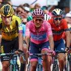  De izuierda a derecha: el esloveno Primoz Roglic, el ecuatoriano Richard Carapaz y el italiano Vincenzo Nibali. Los tres ciclistas son los más opcionados para ganar la competencia. 