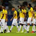  Jugadores de la selección ecuatoriana en el partido frente a Uruguay. 