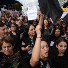  Plantón de protesta en contra de la violencia hacia las mujeres en la Tribuna de los Shyris, norte de Quito. 
