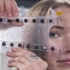  Una investigadora del Keplinger sostiene un pedazo del músculo. 