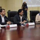  Rueda de prensa con el ministro de Justicia, Paúl Granja (i), secretario de Comunicación, Andrés Michelena (c);  y la ministra del Interior, María Paula Romo (d).  