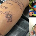 Un collage de imágenes del guardameta del Atlético Bucaramanga: su tatuaje, junto a su hijo y junto a su esposa.  