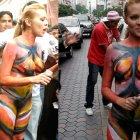  Así salió Karen Minda en octubre de 2006. Ella explicó que no estaba desnuda, pero los asistentes no entendieron el arte en su cuerpo. 