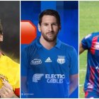 Leo, con las camisetas del Barcelona, Emelec y Deportivo Quito.