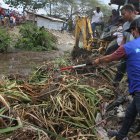 Momentos en que personal de Medio Ambiente retiraba un caimán de la laguna.