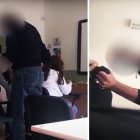 Momento en que el profesor abofetea a su alumno.