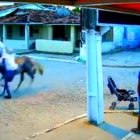 Una cámara de seguridad grabó el asalto hecho por dos ladrones que llegaron a caballo.