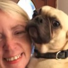 La mujer se ha encariñado con su mascota que jamás se aleja de ella.