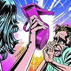 Mujer le quiere entrar a golpes a su esposo.