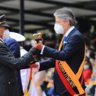 El presidente de la República, Guillermo Lasso, durante la ceremonia militar realizada en Parcayacu.