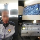 El detenido y las evidencias halladas en el carro que conducía.