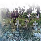 Las hermanas Naomi y Lía Delgado recorren el cementerio hasta donde llegan los vehículos por el fenómeno.