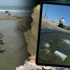 Basura en el esterillo y en una de las fuentes del recién estrenado malecón.