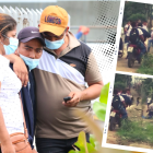 El padre del adolescente fallecido (gorra azul) llegó junto a otros familiares a la morgue.