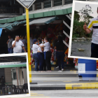 En su local de comidas fue asesinado Miguel Ángel Morón Aparicio. Agentes llegaron al lugar. Personas cercanas al extranjero lloran desconsoladas.