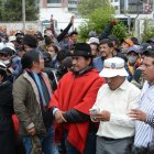 El líder indígena fue recibido por miles de simpatizantes, en la avenida Amazonas, en el norte de la capital.
