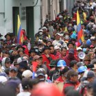 Leonidas Iza acompañó a los manifestantes en este decimo quinto día de protestas.
