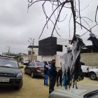 Los tétricos objetos colgados en un árbol.