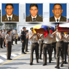 Estos son los cinco uniformados asesinados el martes. Los restos de los policías Chunata Martínez y Contreras Montoya fueron velados en el cuartel Modelo.