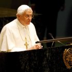 Imagen de Archivo del papa Benedicto XVI, durante el discurso que pronunció ante la Asamblea General de Naciones Unidas, en la sede de la ONU en Nueva York, Estados Unidos.