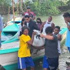 Los cuerpos fueron llevados a la orilla de Bajo Alto para el levantamiento.
