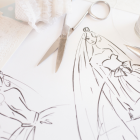 Diseño referencial de un vestido de novia.