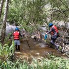 Grupos de bomberos y de agentes de la policía rastrean al joven.
