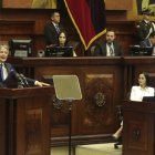El presidente de la República, Guillermo Lasso, durante su intervención en la Asamblea.