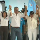Luisa González (izq.), Jorge Glas, Marcela Aguiñaga y Andrés Arauz, este sábado 10 de junio.