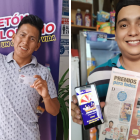 En el cantón Pichincha, Gabriel Zambrano (izquierda) muestra felizote la ruleta que le dio la suerte de llevarse $ 20 en orden de compras. Néstor Coro Chicaiza, de Paraíso de la Flor de Guayaquil, ganó una orden de 60 dólares en ropa.