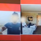 Captura del blooper en que el periodista no se percata de su acompañante sale en la transmisión.