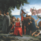 Ilustración de la llegada de Cristóbal Colón a América.