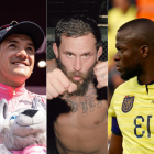 El ciclista Richard Carapaz, el peleador 'Chito' Vera y el futbolista Enner Valencia, representantes del deporte ecuatoriano.