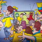 Jueves 1 de febrero del 2024, desde las18:00 los hinchas ecuatorianos haciendo fuerza para que Brasil empate o le gane a Venezuela.